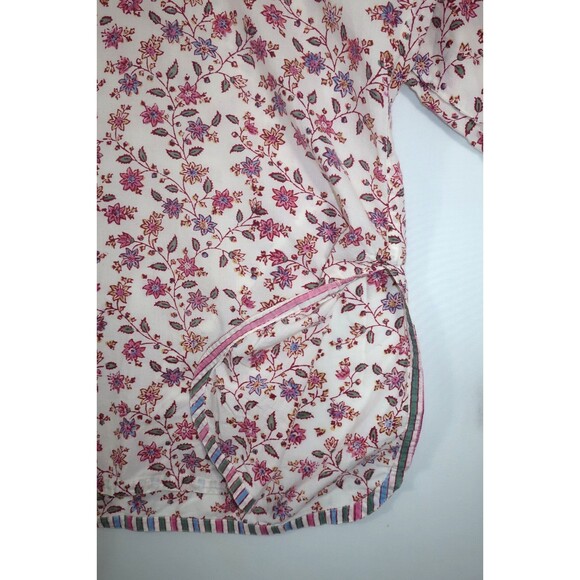 Anokhi Red Pink & White Floral Tunic Top Cotton Curved Hem Anthropologie Size S - Picture 5 of 6